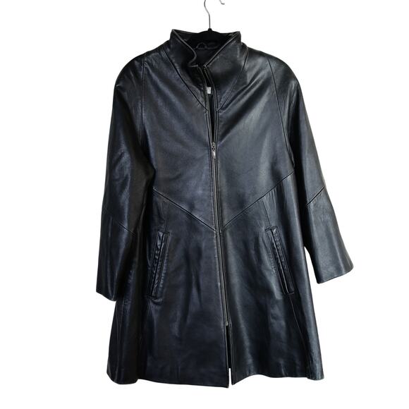 Lord & Taylor Women's Genuine Leather Black coat size M - Picture 1 of 4